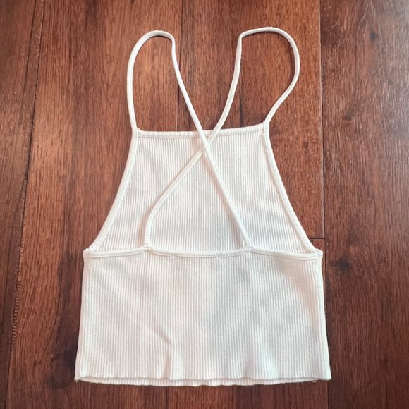ZARA KNIT CRISS-CROSS HALTER CROP TOP, SIZE SMALL, WHITE - Picture 3 of 5